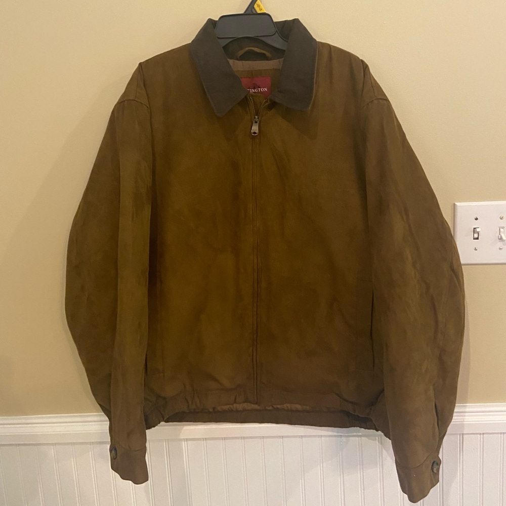 Covington Faux Suede Men's Jacket XL Brown Soft  Lined Polyester Rayon Bomber